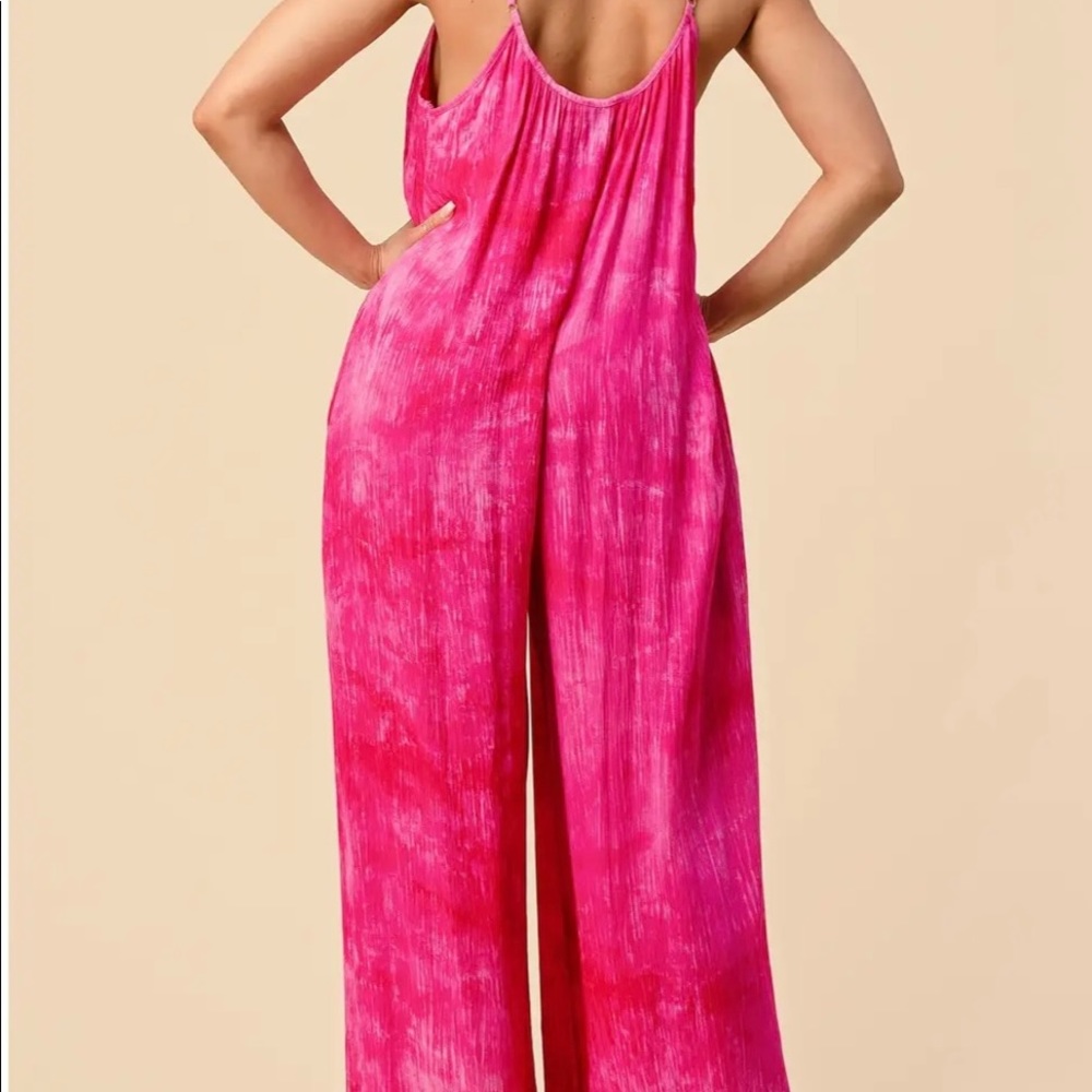 TIE DYE CAMI STRAP JUMPSUIT WITH POCKETS - Picture 2 of 3